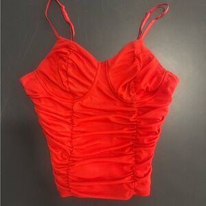 Vibrant Red Ruched Camisole Top